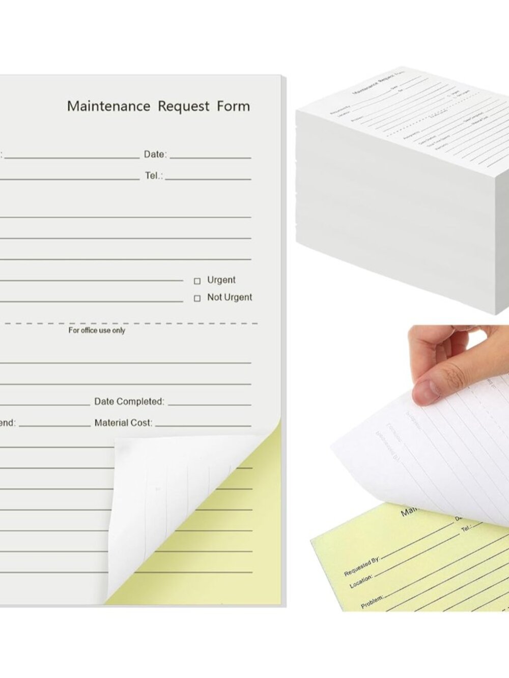 200 Sets Maintenance Request Book/Forms/Slips, 2 Part Carbonless, 4. 7 x 7. 1 In